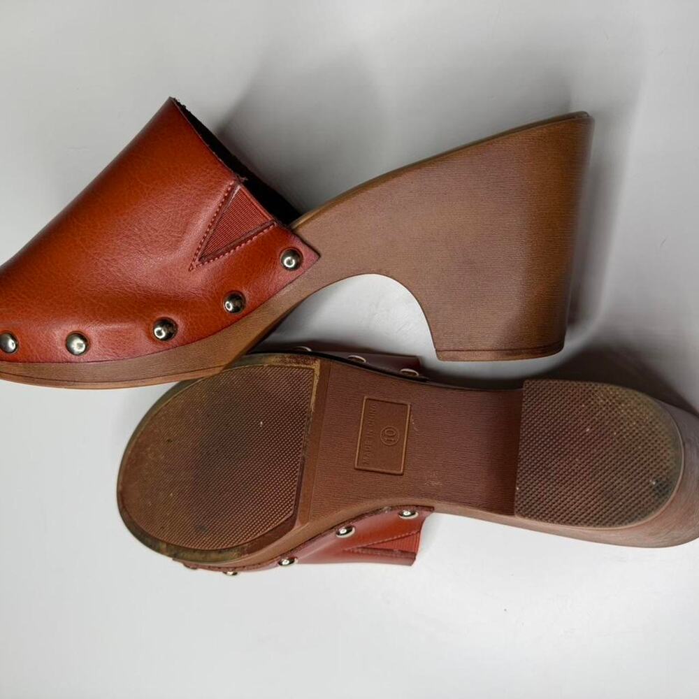 Sun + Stone Brown Platform Mule Clogs Sz 10 Boho Festival Wooden Heel Slides - Picture 5 of 7